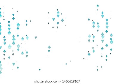 Light BLUE vector cover with symbols of gamble. Blurred decorative design of hearts, spades, clubs, diamonds. Pattern for ads of parties, events in Vegas.