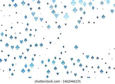 Light BLUE vector cover with symbols of gamble. Colorful gradient with signs of hearts, spades, clubs, diamonds. Pattern for ads of parties, events in Vegas.