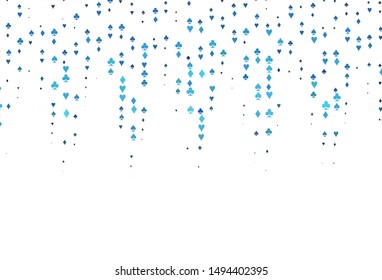Light BLUE vector cover with symbols of gamble. Colorful gradient with signs of hearts, spades, clubs, diamonds. Design for ad, poster, banner of gambling websites.