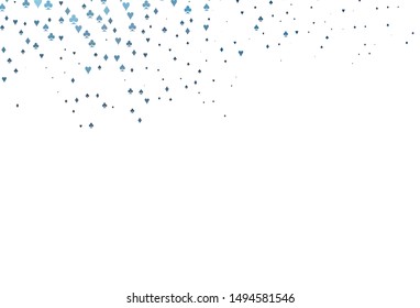 Light BLUE vector cover with symbols of gamble. Illustration with set of hearts, spades, clubs, diamonds. Smart design for your business advert of casinos.