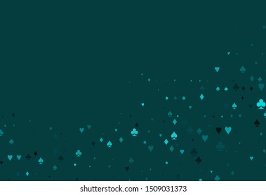Light BLUE vector cover with symbols of gamble. Blurred decorative design of hearts, spades, clubs, diamonds. Design for ad, poster, banner of gambling websites.