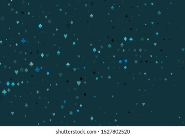 Light BLUE vector cover with symbols of gamble. Colored illustration with hearts, spades, clubs, diamonds. Smart design for your business advert of casinos.