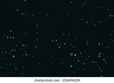 Light BLUE vector cover with symbols of gamble. Illustration with set of hearts, spades, clubs, diamonds. Design for ad, poster, banner of gambling websites.