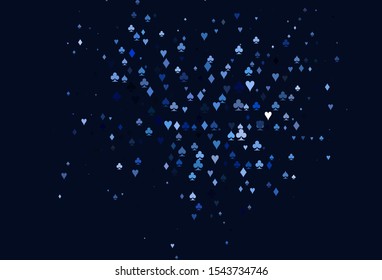 Light BLUE vector cover with symbols of gamble. Glitter abstract sketch with isolated symbols of playing cards. Pattern for leaflets of poker games, events.