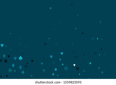 Light BLUE vector cover with symbols of gamble. Blurred decorative design of hearts, spades, clubs, diamonds. Design for ad, poster, banner of gambling websites.