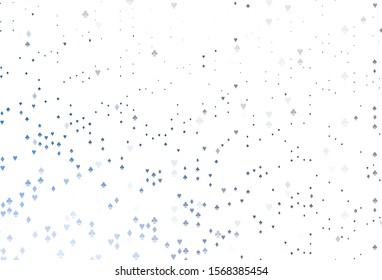 Light BLUE vector cover with symbols of gamble. Shining illustration with hearts, spades, clubs, diamonds. Pattern for booklets, leaflets of gambling houses.