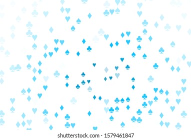 Light BLUE vector cover with symbols of gamble. Illustration with set of hearts, spades, clubs, diamonds. Pattern for leaflets of poker games, events.