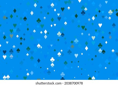 Leichte BLAU-Vektorgrafik mit Symbolen des Spiels. Farbiges Farbverlauf mit Zeichen von Herzen, Pik, Clubs, Diamanten. Muster für Prospekte von Pokerspielen, Events.