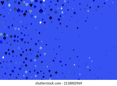 Light BLUE vector cover with symbols of gamble. Colored illustration with hearts, spades, clubs, diamonds. Pattern for leaflets of poker games, events.
