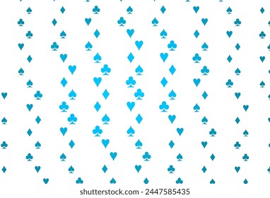 Light BLUE vector cover with symbols of gamble. Shining illustration with hearts, spades, clubs, diamonds. Pattern for ads of parties, events in Vegas.