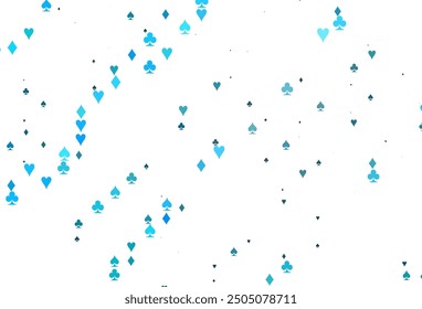 Light BLUE vector cover with symbols of gamble. Shining illustration with hearts, spades, clubs, diamonds. Pattern for ads of parties, events in Vegas.