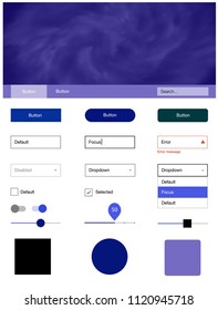Light BLUE vector design ui kit with universe stars. Web ui kit with abstract gradient clouds in its header. This sample is for your landing page.