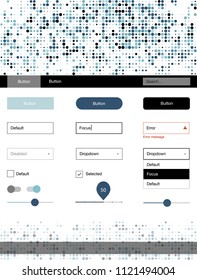 Light BLUE vector design ui kit with dots. Web ui kit with abstract gradient circles in its header. This sample is for your landing page.