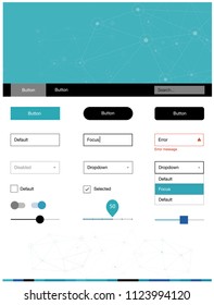 Light BLUE vector design ui kit with mosaic, circles. Web ui kit with abstract triangles, circles in its header. This template you can use for landing pages.