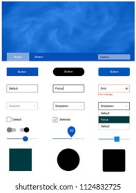 Light BLUE vector design ui kit with universe stars. Modern Style guide with colorful gradient sky in its header. This sample is for your landing page.