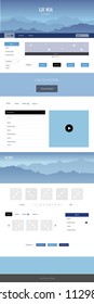 Light BLUE vector design ui kit with landscape. Modern Style guide with colorful gradient mountains in its header. Modern template for your landing page.