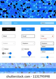 Light BLUE vector design ui kit with dots. Web ui kit with abstract gradient circles in its header. This sample is for your landing page.