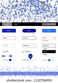 Light BLUE vector design ui kit with dots. Web ui kit with abstract gradient circles in its header. This template you can use for websites.