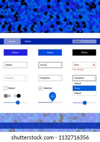Light BLUE vector design ui kit with dots. Web ui kit with abstract gradient circles in its header. Simple colorful design for websites.