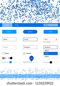 Light BLUE vector design ui kit with dots. Web ui kit with abstract gradient circles in its header. This sample is for your landing page.