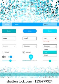 Light BLUE vector design ui kit with dots. Web ui kit with abstract gradient circles in its header. This sample is for your landing page.