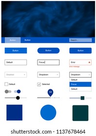 Light BLUE vector design ui kit with universe stars. Simple Material Design Kit with colorful clouds in header. This sample is for your website.