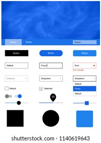Light BLUE vector design ui kit with universe stars. Colorful ui/ux kit with header consisted of clouds & stars. This sample is for your landing page.