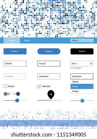 Light BLUE vector design ui kit with dots. Modern Style guide with colorful gradient circles in its header. This template you can use for landing pages.