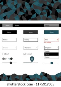 Light BLUE vector design ui kit with mosaic. Ui Ux kit with colorful polygonal background in its header. Modern template for your landing page.