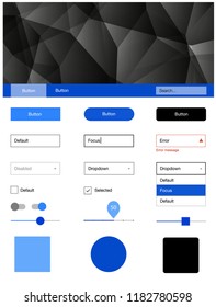 Light BLUE vector design ui kit with mosaic. Ui Ux kit with colorful polygonal background in its header. This sample is for your website.