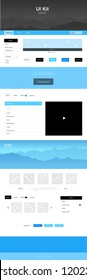 Light BLUE vector design ui kit with landscape. Simple Material Design Kit with colorful mountains in header. Template for landing pages of leisure.