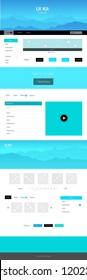 Light BLUE vector design ui kit with landscape. Colorful Style guide with mountains on abstract background. Template for landing pages of leisure.