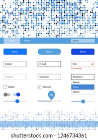 Light BLUE vector design ui kit with dots. Simple Material Design Kit with colorful dots in header. This sample is for your website.