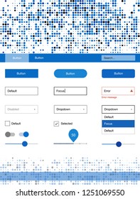 Light BLUE vector design ui kit with dots. Modern Style guide with colorful gradient circles in its header. This template you can use for landing pages.