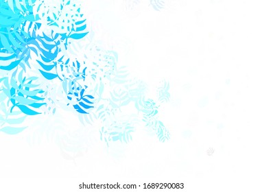 Light BLUE vector doodle backdrop with leaves. Blurred decorative design in Indian style with leaves. Brand new design for your business.