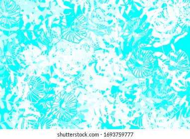 Light BLUE vector doodle background with leaves. Shining colored illustration with leaves in doodle style. Brand new design for your business.