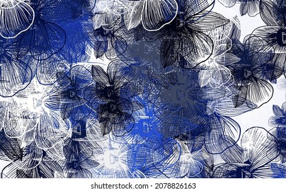 Light BLUE vector doodle background with flowers. Shining colored illustration with flowers. Textured pattern for websites, banners.