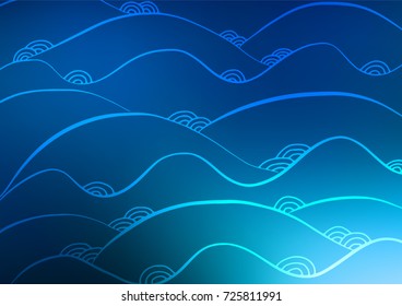 Light BLUE vector doodle blurred template. Colorful abstract illustration with lines in Asian style. Hand painted design for web, wrapping, wallpaper.