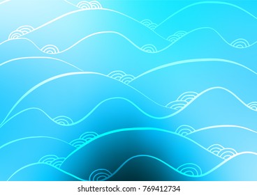 Light BLUE vector doodle blurred background. Colorful abstract illustration with lines in Asian style. The completely new template can be used for your brand book.