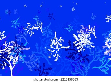 Light BLUE vector doodle layout with sakura. Leaves and branches with gradient on white background. New template for your design.