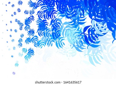 Light BLUE vector doodle pattern with leaves. A vague abstract illustration with leaves in doodles style. Pattern for wallpapers, coloring books.