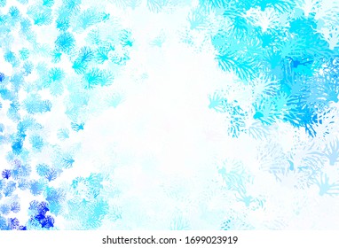 Light BLUE vector doodle pattern with branches. Leaves, branches in natural style on white background. Colorful pattern for kid's books.