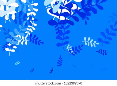 Light BLUE vector doodle pattern with leaves. Decorative illustration with doodles on abstract template. A new texture for your wallpaper design.