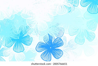 Light BLUE vector doodle pattern with flowers Decorative design of flowers on white background. Hand painted design for web, wrapping.