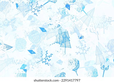 Light BLUE vector doodle pattern with trees, branches. Abstract colorful trees with gradient. Hand painted design for web, leaflets.