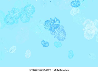 Plantilla de doodle vectorial AZUL claro con flores. Flores de estilo natural sobre fondo blanco. El mejor diseño para su negocio.