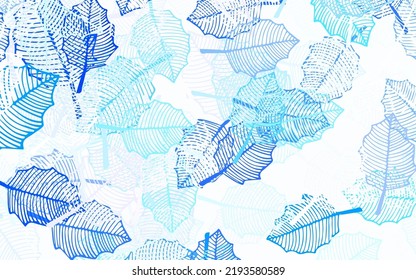 Light BLUE vector elegant pattern with leaves. Sketchy doodles on white background. Hand painted design for web, wrapping.