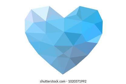 Light BLUE vector greeting Card Happy Valentine's Day. Lettering with hearts on the white polygonal background. Colored triangular illustration for your business.