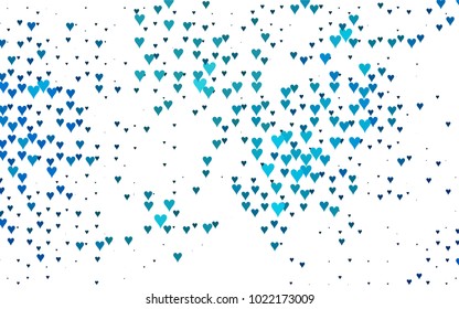 Light BLUE vector greeting Card Happy Valentine's Day. Pattern with isolated hearts on the white background. Colored illustration for your banner, website, advert.