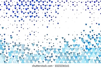 Light BLUE vector greeting Card Happy Valentine's Day. Pattern with isolated hearts on the white background. Colored illustration for your banner, website, advert.